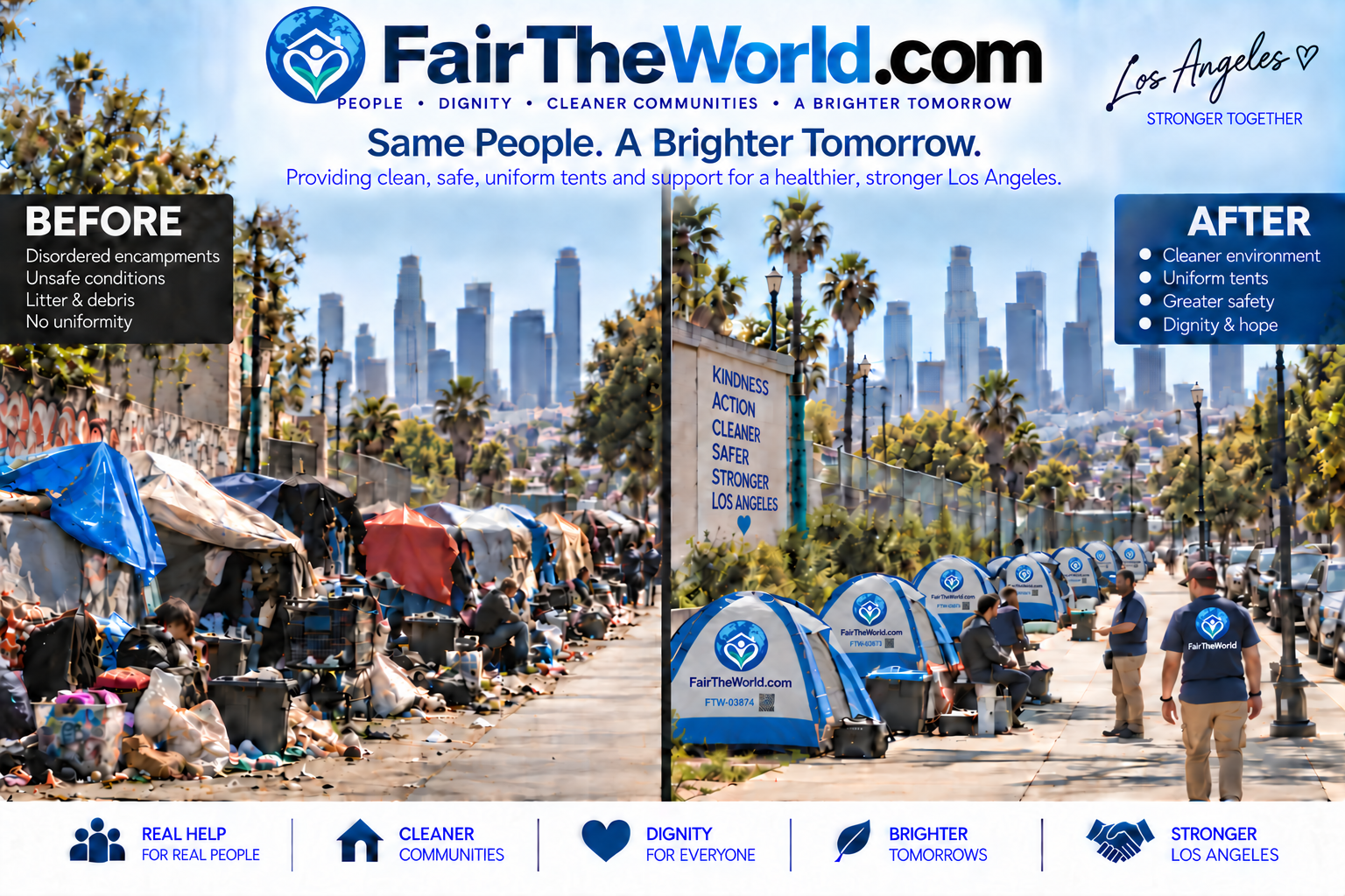 Fair The World Los Angeles before-and-after community support concept